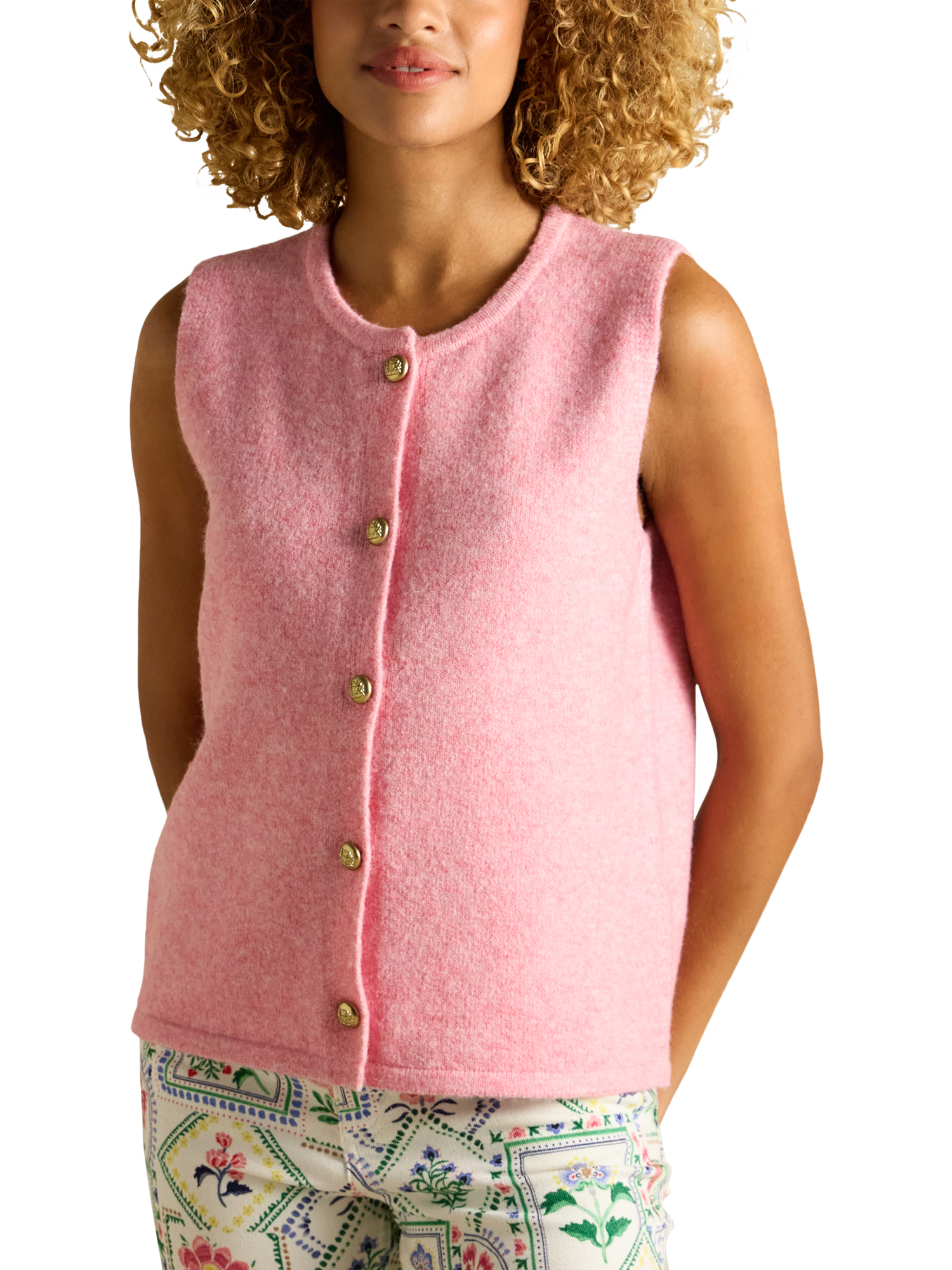 Product image 1 of 7, which shows Joules Holly Button Tank Top, Pink, XS