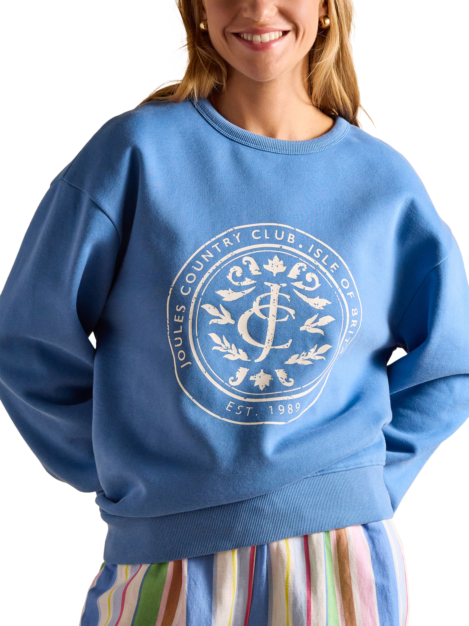 Joules Graphic Sports Emblem Crewneck Mixed Blend Sweater
