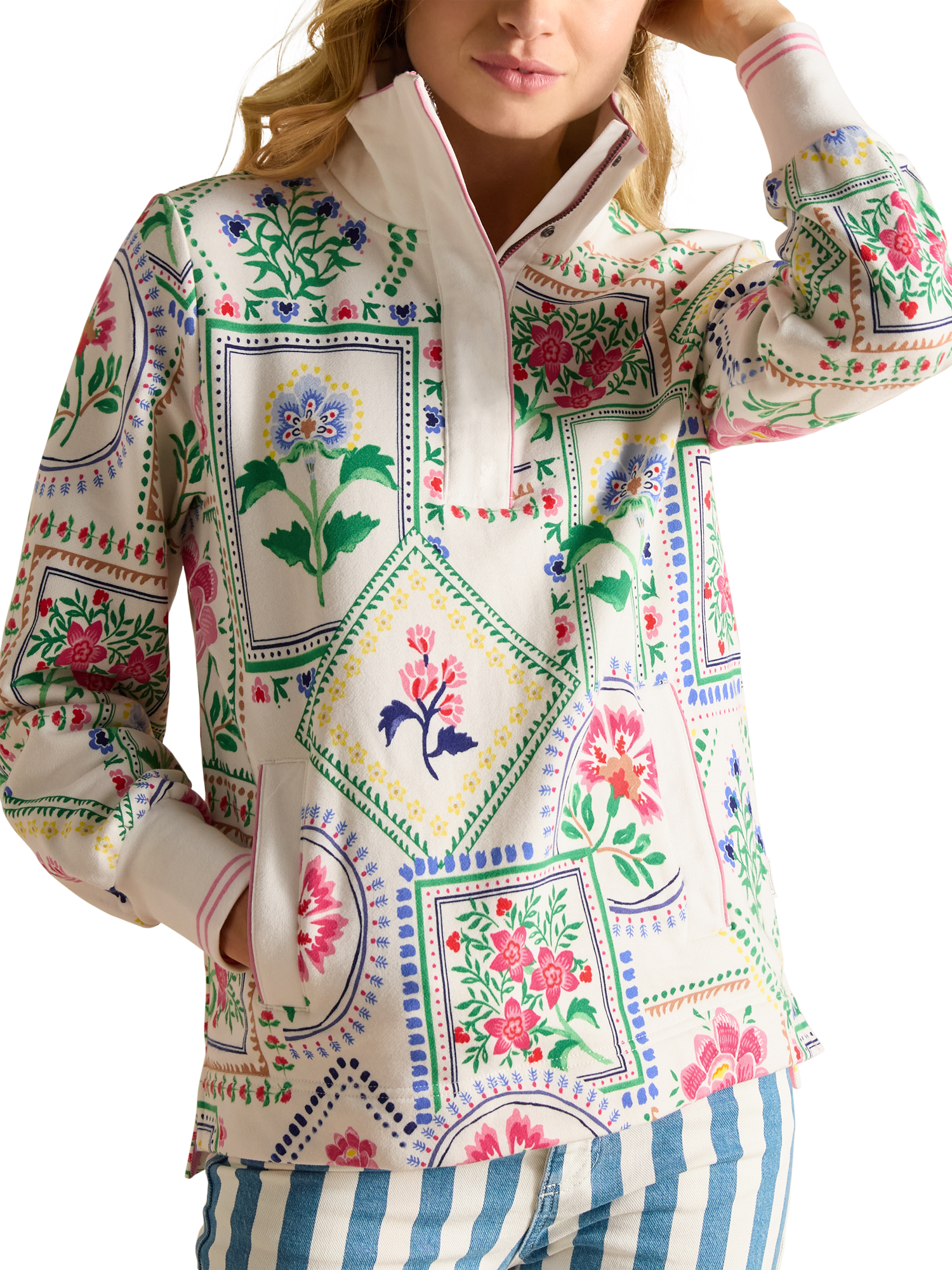 Joules Floral Mosaic 1/4 Zip Sweatshirt, Multi