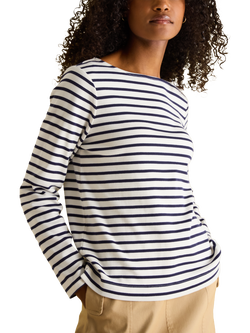 Joules Stripe Long Sleeve Top, Cream/Navy