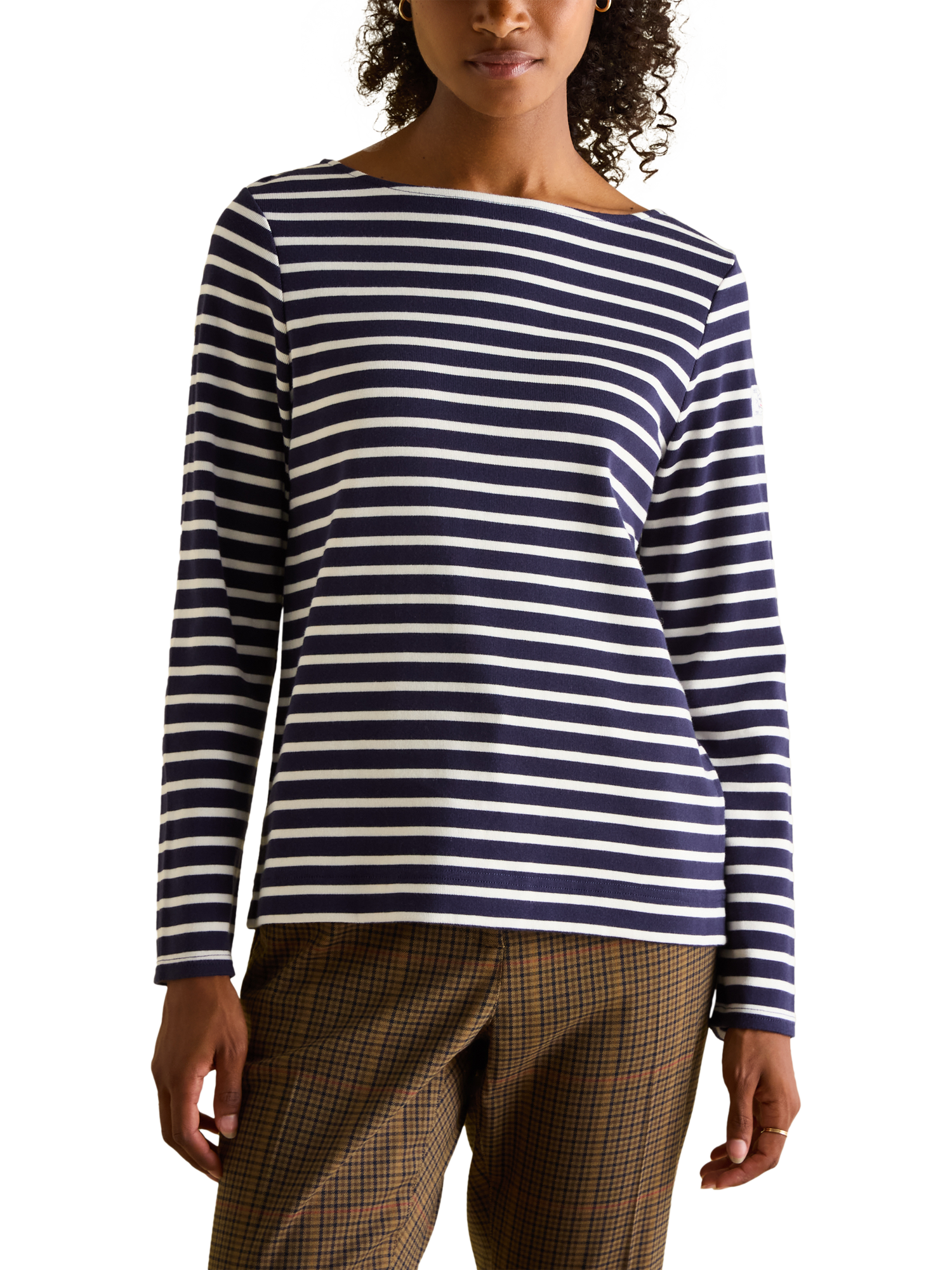 Product image 1 of 7, which shows Joules Stripe Long Sleeve Top, Navy/Cream, 6