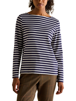 Joules Stripe Long Sleeve Top, Navy/Cream