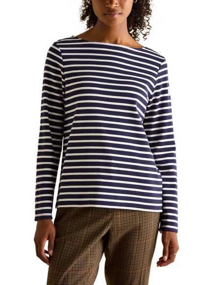 Joules Stripe Long Sleeve Top, Navy/Cream