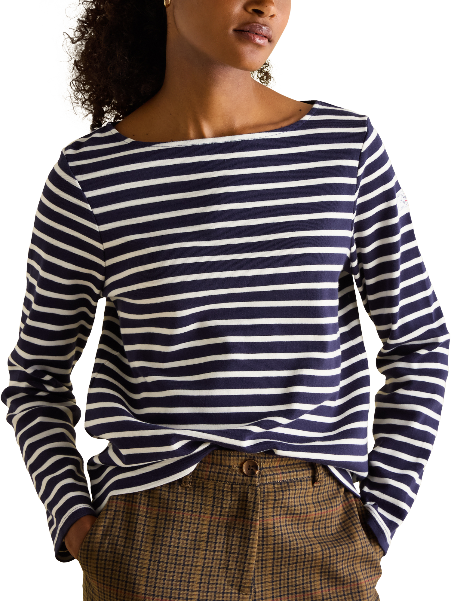 Product image 4 of 7, which shows Joules Stripe Long Sleeve Top, Navy/Cream, 6