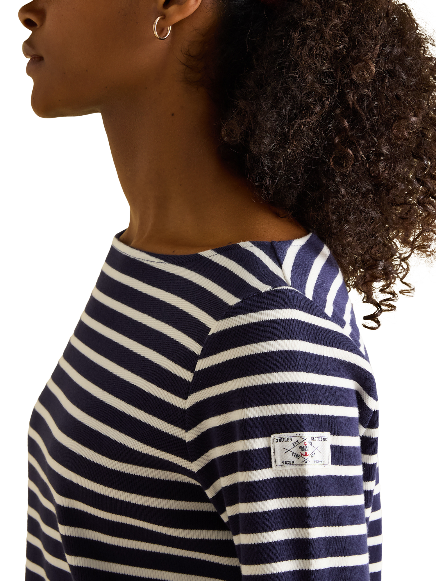 Product image 5 of 7, which shows Joules Stripe Long Sleeve Top, Navy/Cream, 6