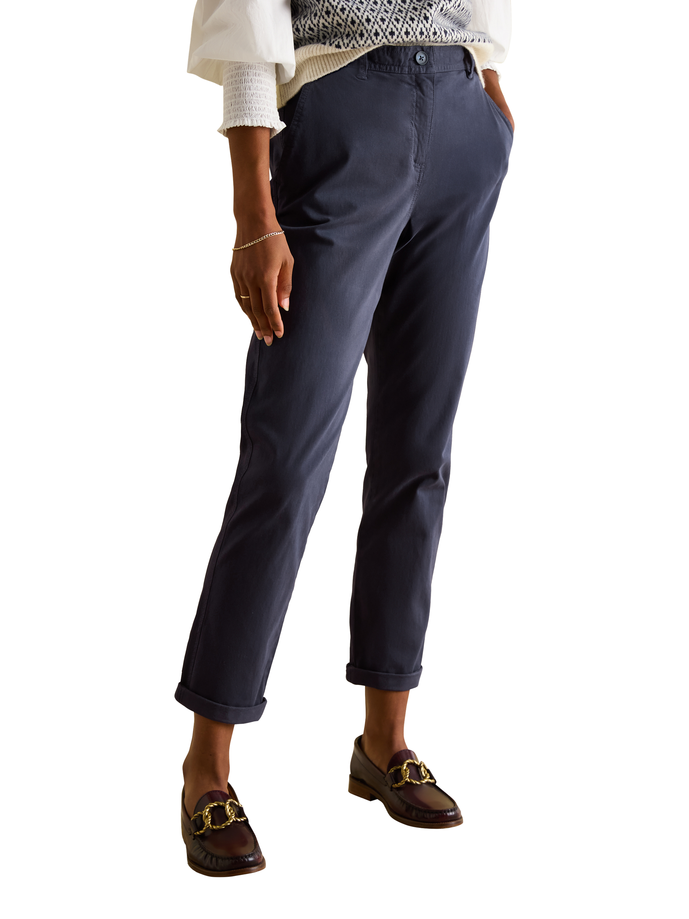 Product image 1 of 6, which shows Joules Mid Rise Slim Fit Chinos, Navy, 6