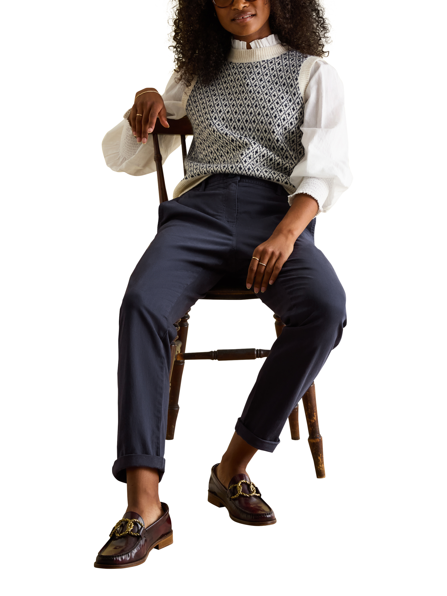 Product image 3 of 6, which shows Joules Mid Rise Slim Fit Chinos, Navy, 6