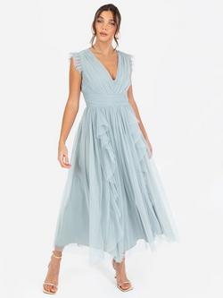 Anaya With Love Gathered Tulle Midaxi Dress, Cloud Blue, Cloud Blue