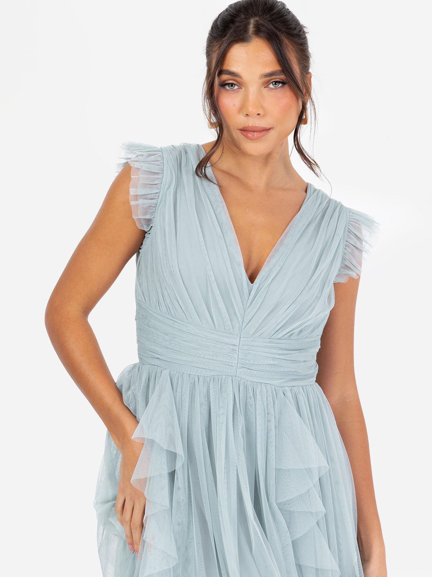 Product image 2 of 6, which shows Anaya With Love Gathered Tulle Midaxi Dress, Cloud Blue, 6
