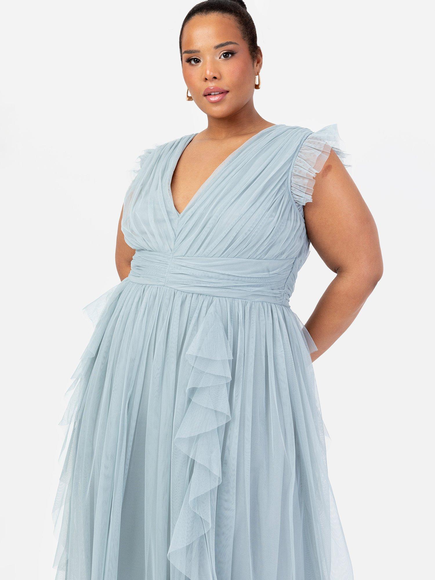 Product image 5 of 6, which shows Anaya With Love Gathered Tulle Midaxi Dress, Cloud Blue, 6