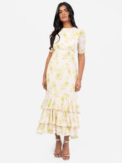 Anaya With Love Floral Ruffle Midaxi Dress, White/Chartreuse, White/Chartreuse