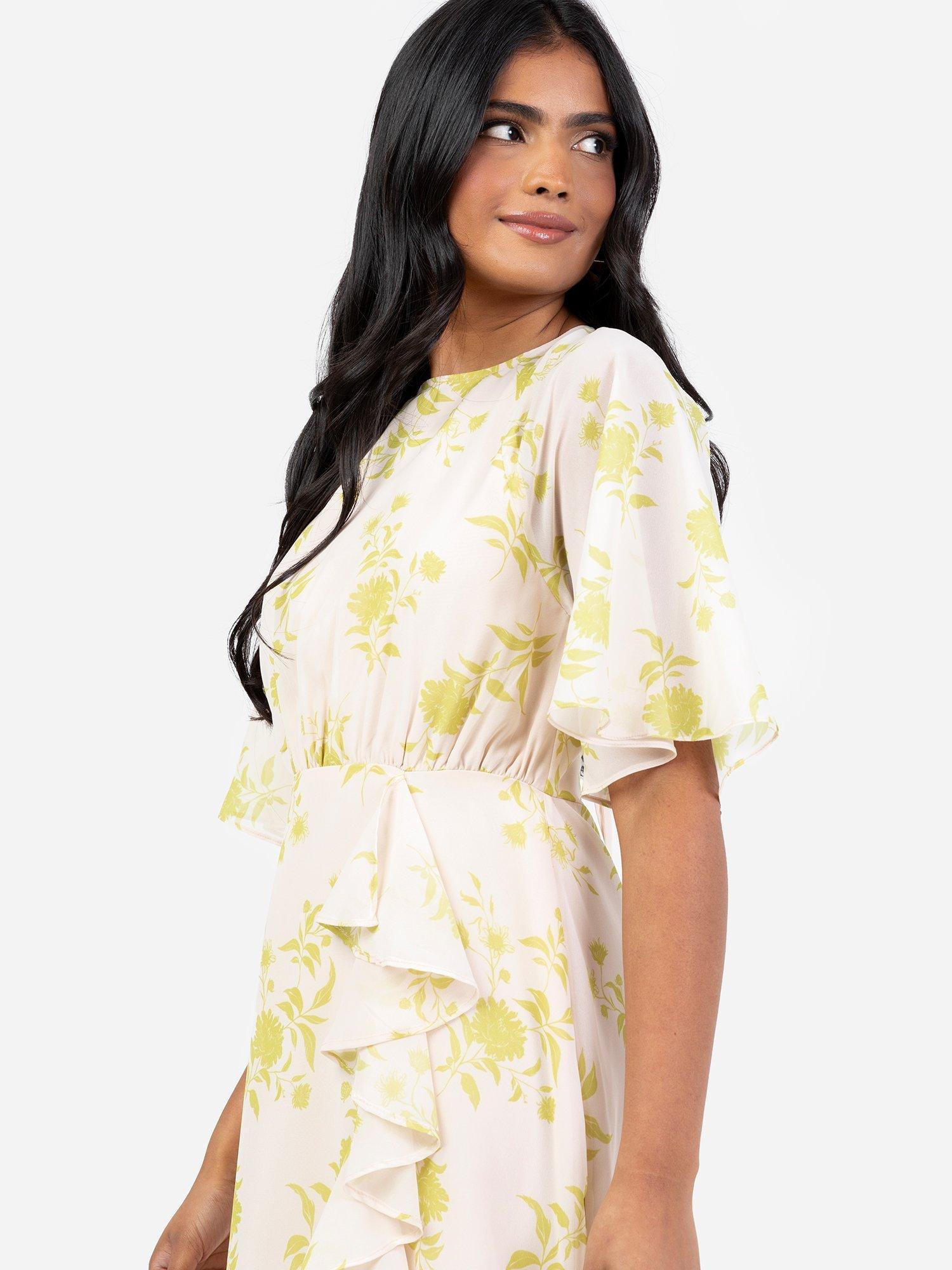 Product image 2 of 4, which shows Anaya With Love Floral Shirred Back Ruffle Maxi Dress, Chartreuse, 6
