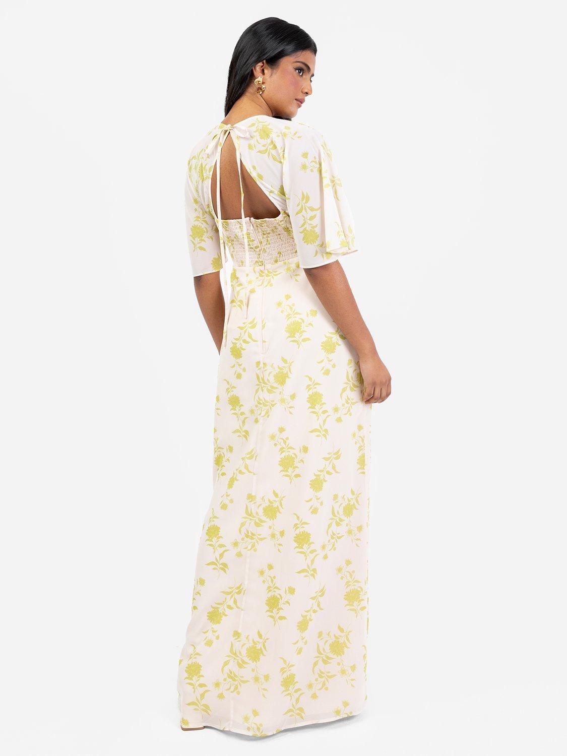 Product image 3 of 4, which shows Anaya With Love Floral Shirred Back Ruffle Maxi Dress, Chartreuse, 6