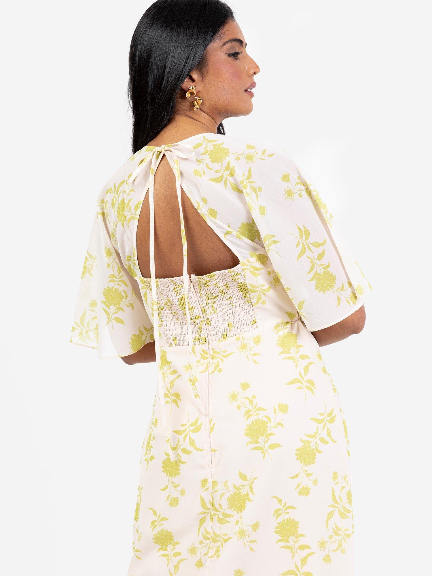 Product image 4 of 4, which shows Anaya With Love Floral Shirred Back Ruffle Maxi Dress, Chartreuse, 6
