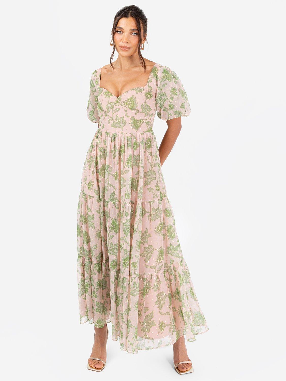 Product image 1 of 5, which shows Anaya With Love Puff Sleeve Shirred Back Midaxi Dress, Blush, 6
