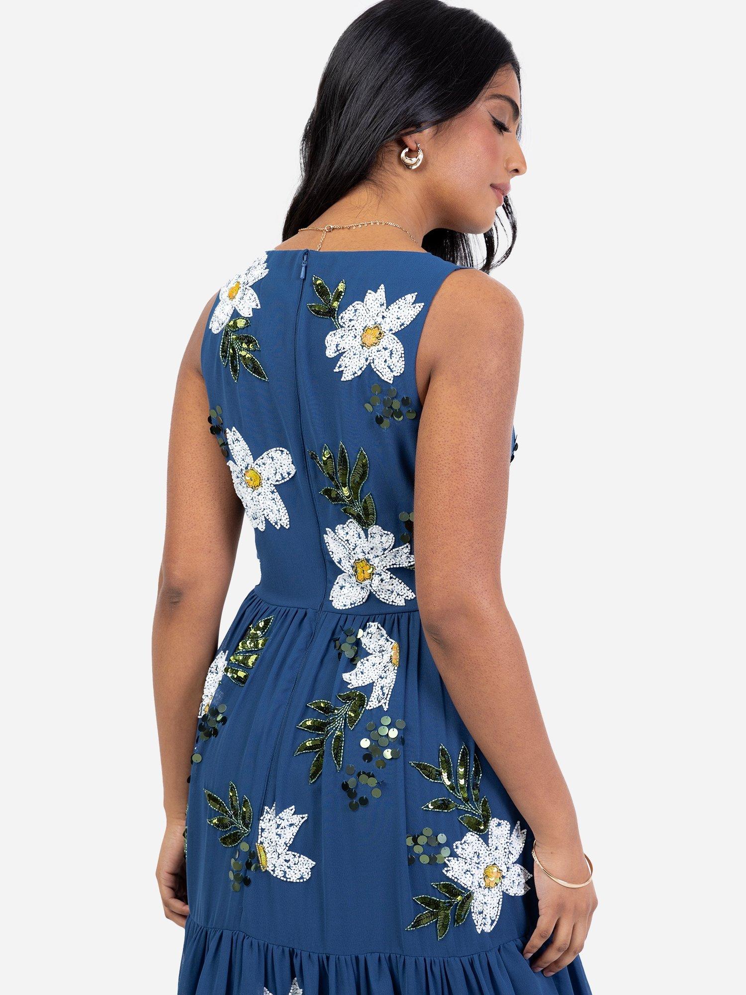 Product image 4 of 5, which shows Maya Deluxe Floral Embellished V-Neck Midaxi Dress, Blue, 6