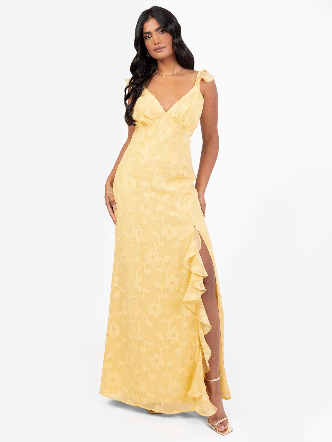 Product image 1 of 11, which shows Anaya With Love Georgette Maxi Dress with Thigh Split, Butter Yellow, 6