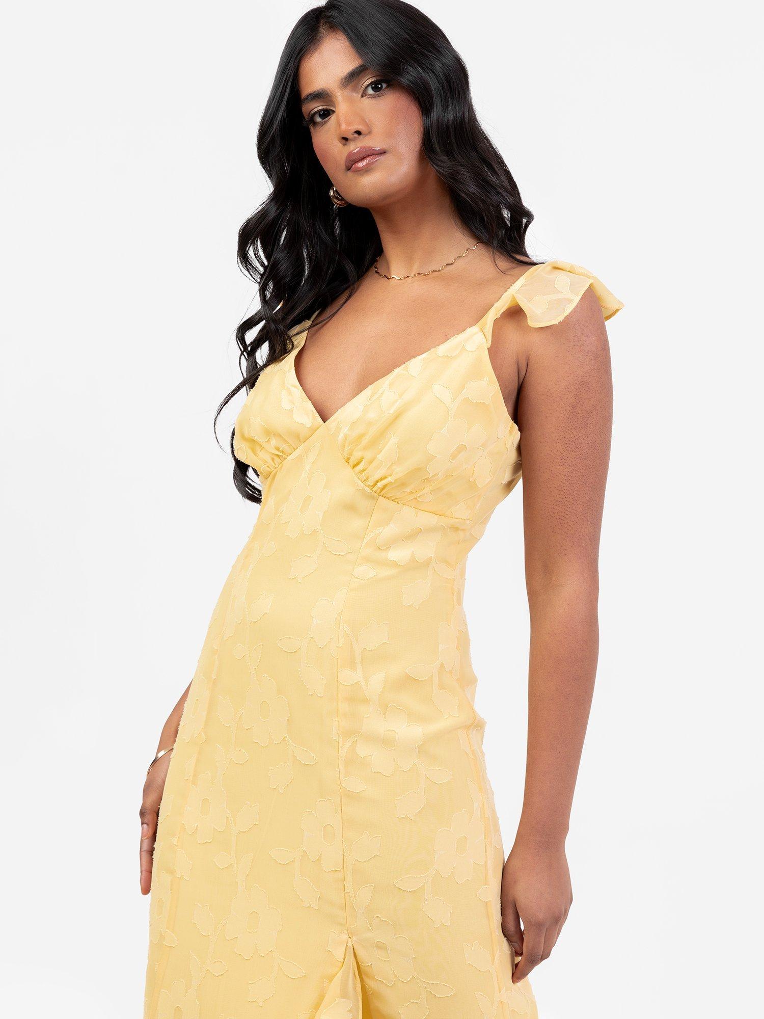 Product image 2 of 11, which shows Anaya With Love Georgette Maxi Dress with Thigh Split, Butter Yellow, 6