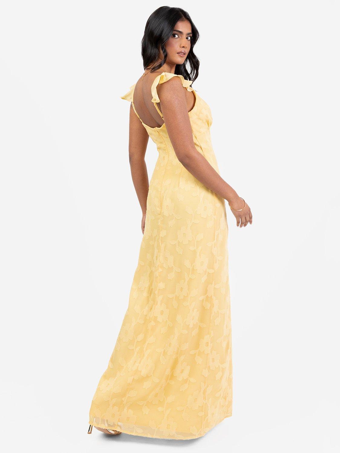 Product image 3 of 11, which shows Anaya With Love Georgette Maxi Dress with Thigh Split, Butter Yellow, 6