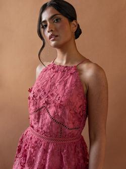 Maya Deluxe 3D Floral Tiered Midi Dress, Rose Pink - view 2, Rose Pink