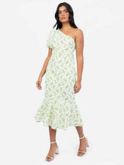Maya Deluxe Floral Asymmetric Peplum Hem Dress, White/Green, White/Green