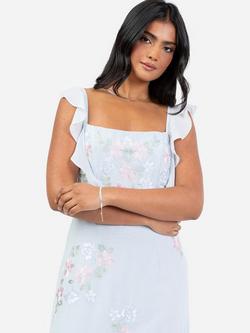 Maya Deluxe Delicate Floral Embroidered Maxi Dress, Light Blue - view 2, Light Blue