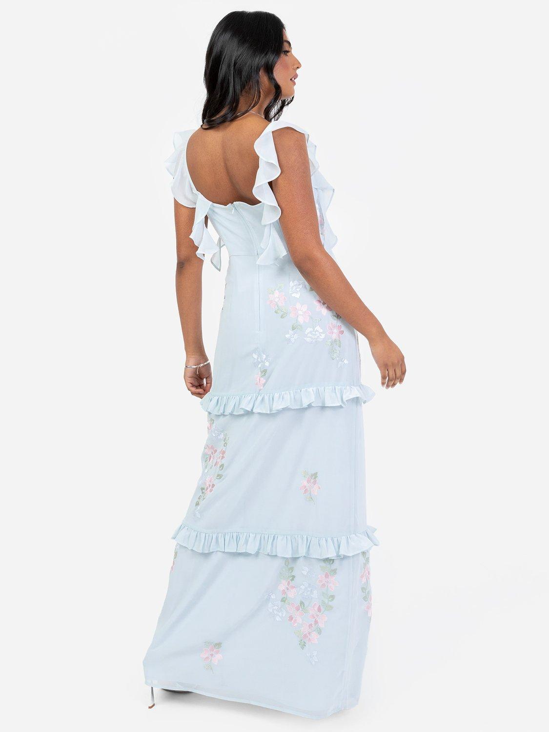Product image 3 of 4, which shows Maya Deluxe Delicate Floral Embroidered Maxi Dress, Light Blue, 6
