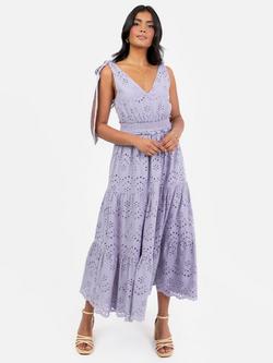 Maya Deluxe Broderie Tie Shoulder Midaxi Dress, Dusty Lavender, Dusty Lavender