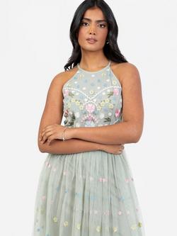Maya Deluxe Embroidered Halterneck Midaxi Dress, Green Lily - view 2, Green Lily