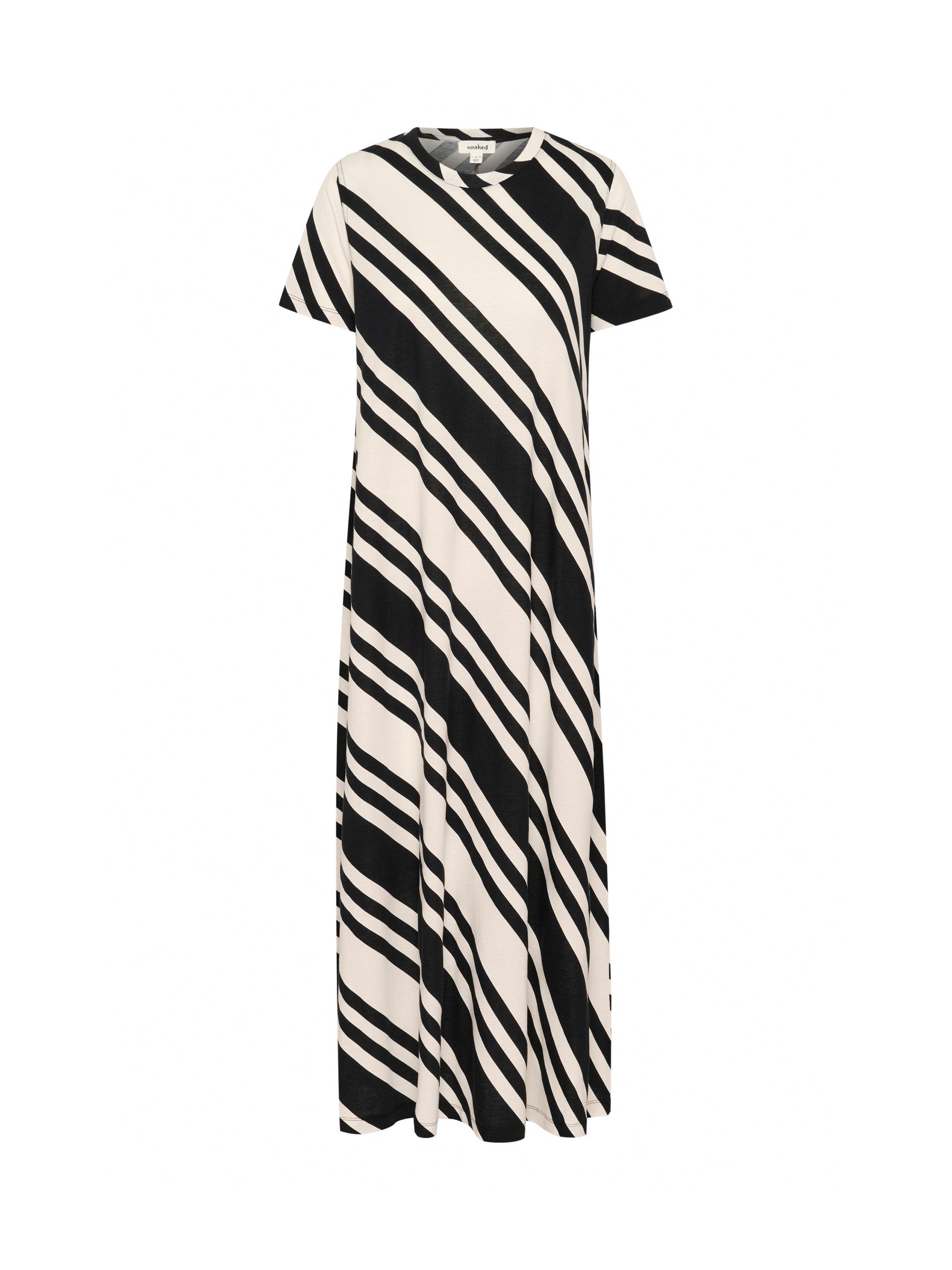 Product image 1 of 2, which shows Soaked In Luxury Aeve Stripe T-Shirt Maxi Dress, White/Black, XS