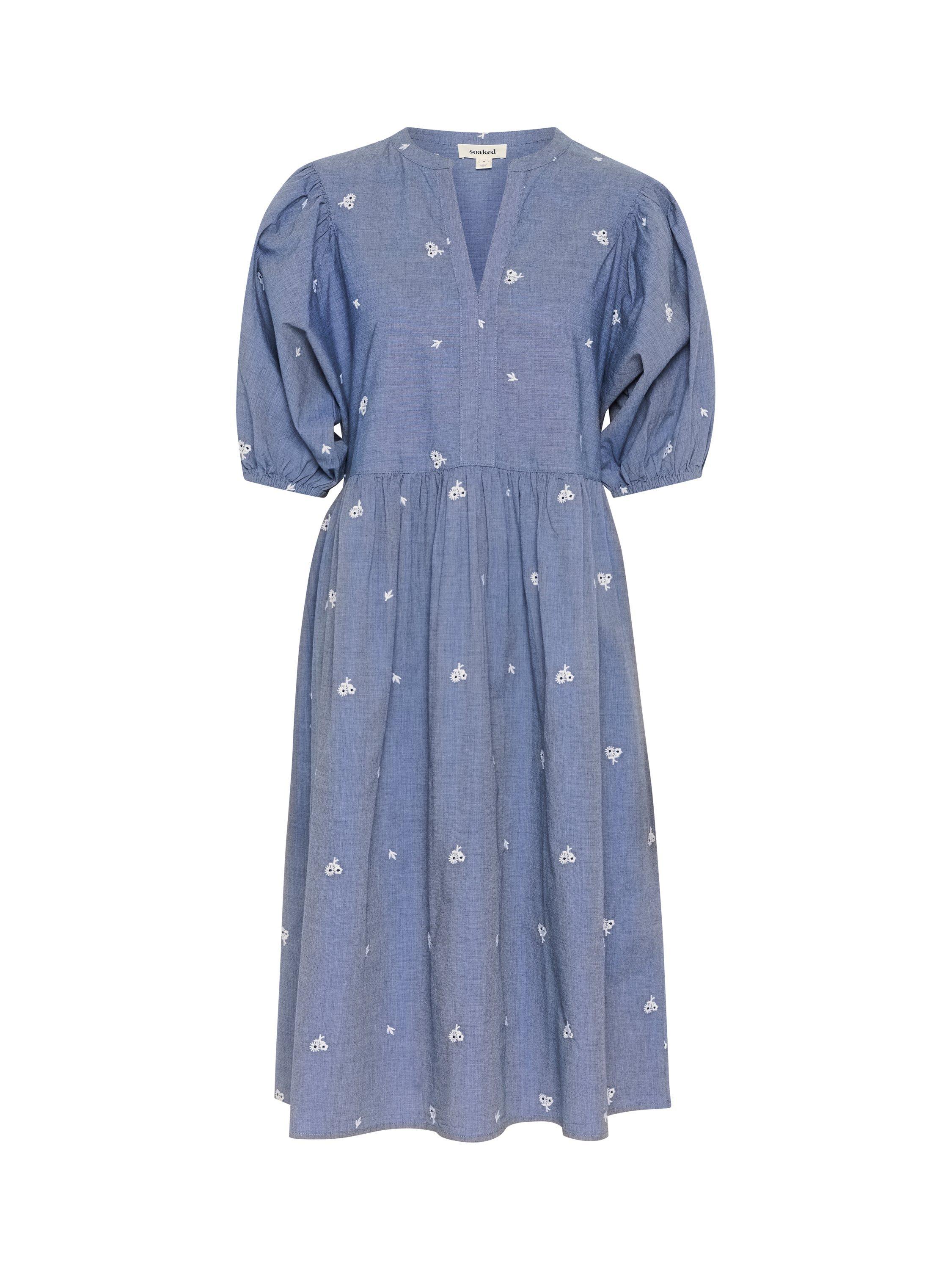 Product image 1 of 2, which shows Soaked In Luxury Elly Josie Embroidered Denim Midi Dress, Medium Blue Denim, S