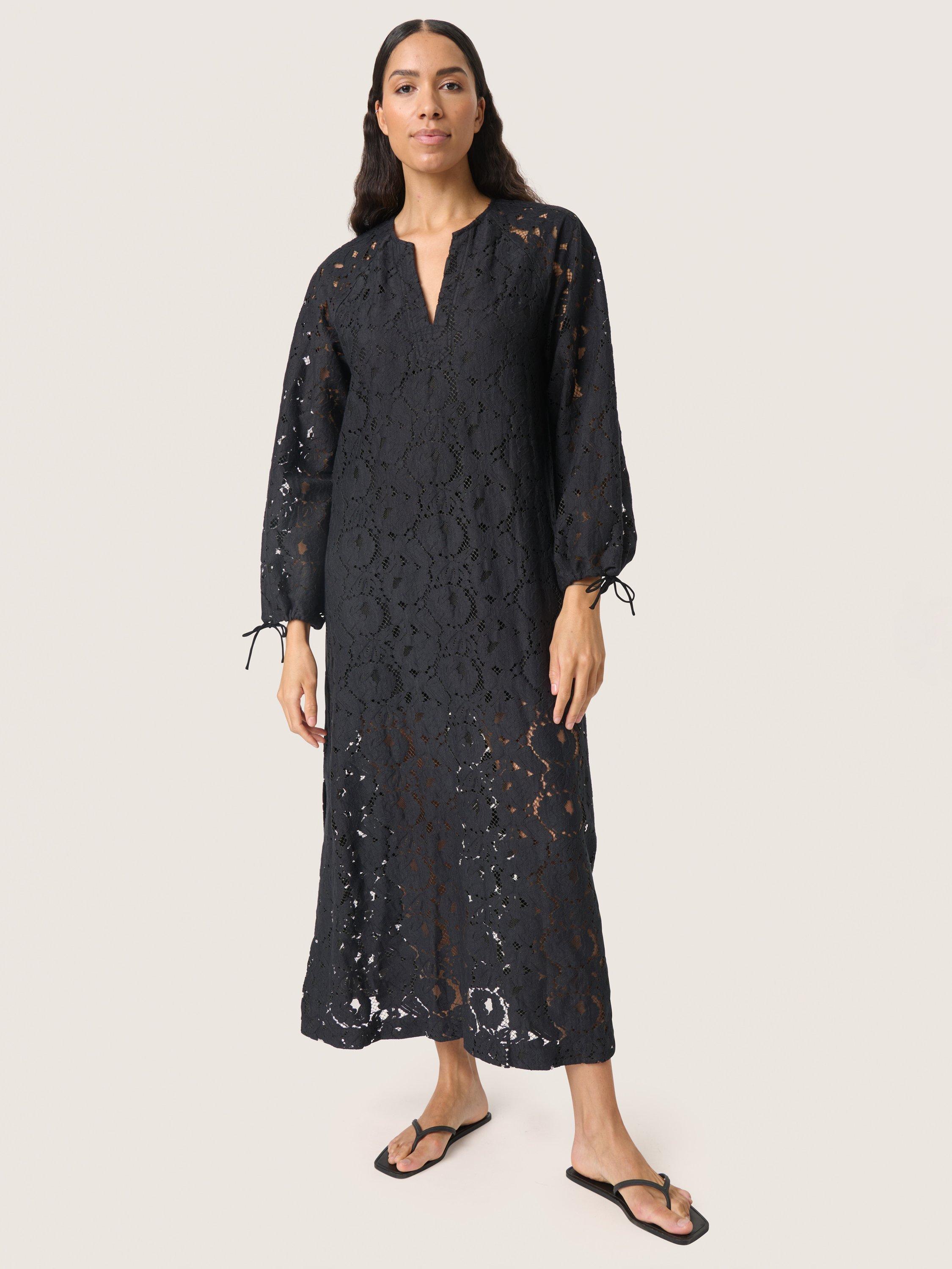 Product image 1 of 3, which shows Soaked In Luxury Taya Chunky Lace Maxi Dress, Black, XS