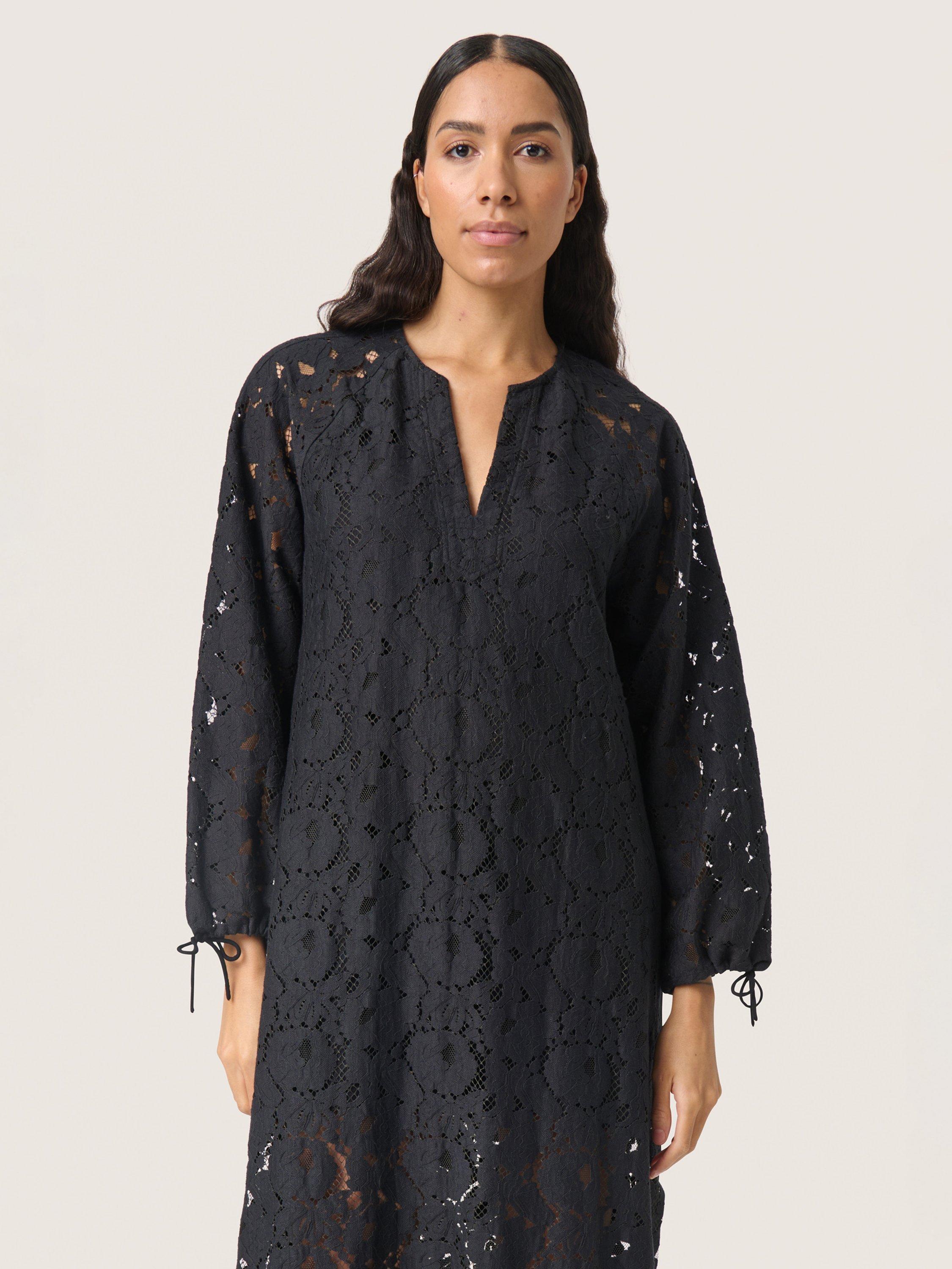 Product image 3 of 3, which shows Soaked In Luxury Taya Chunky Lace Maxi Dress, Black, XS