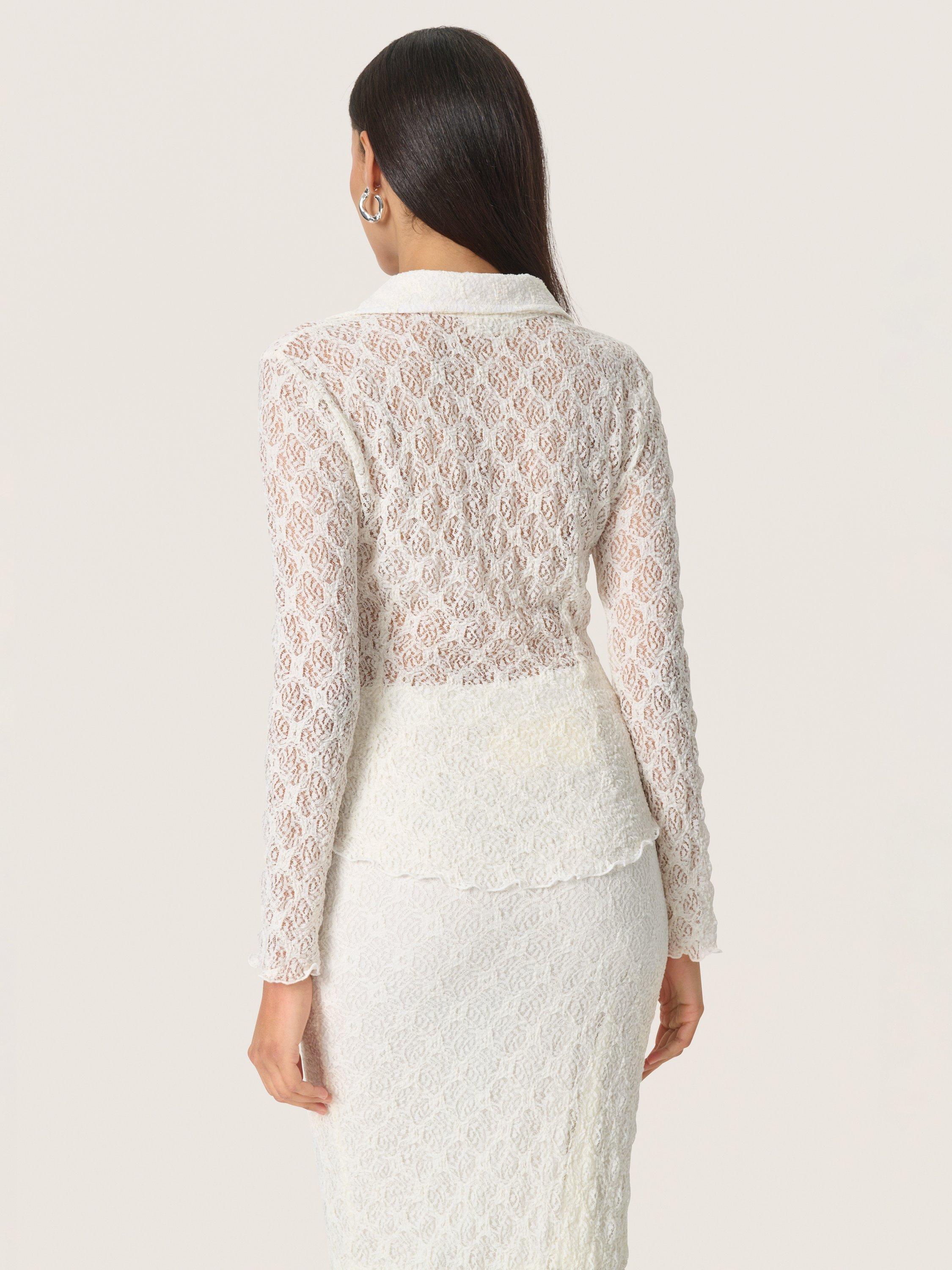 Product image 2 of 6, which shows Soaked In Luxury Jannet Lace Fitted Shirt, Whisper White, M