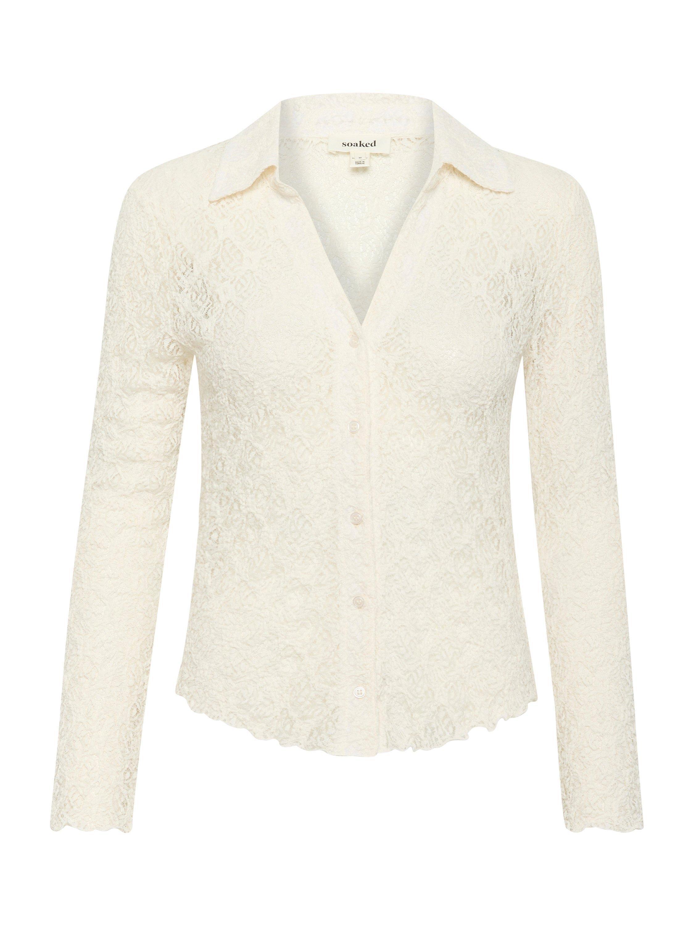 Product image 5 of 6, which shows Soaked In Luxury Jannet Lace Fitted Shirt, Whisper White, M