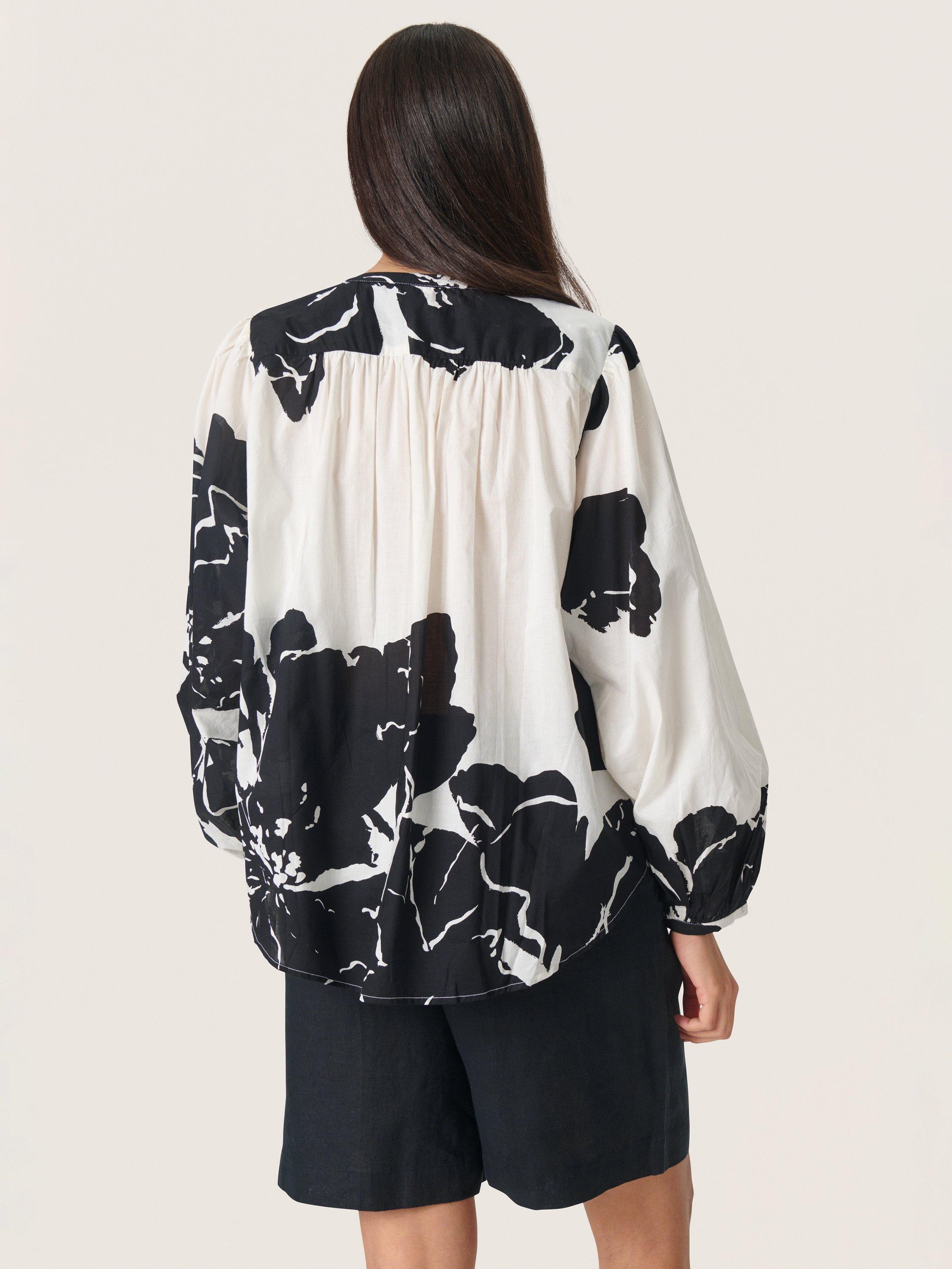 Product image 2 of 6, which shows Soaked In Luxury Joanne Floral Blouse, White/Black, XS