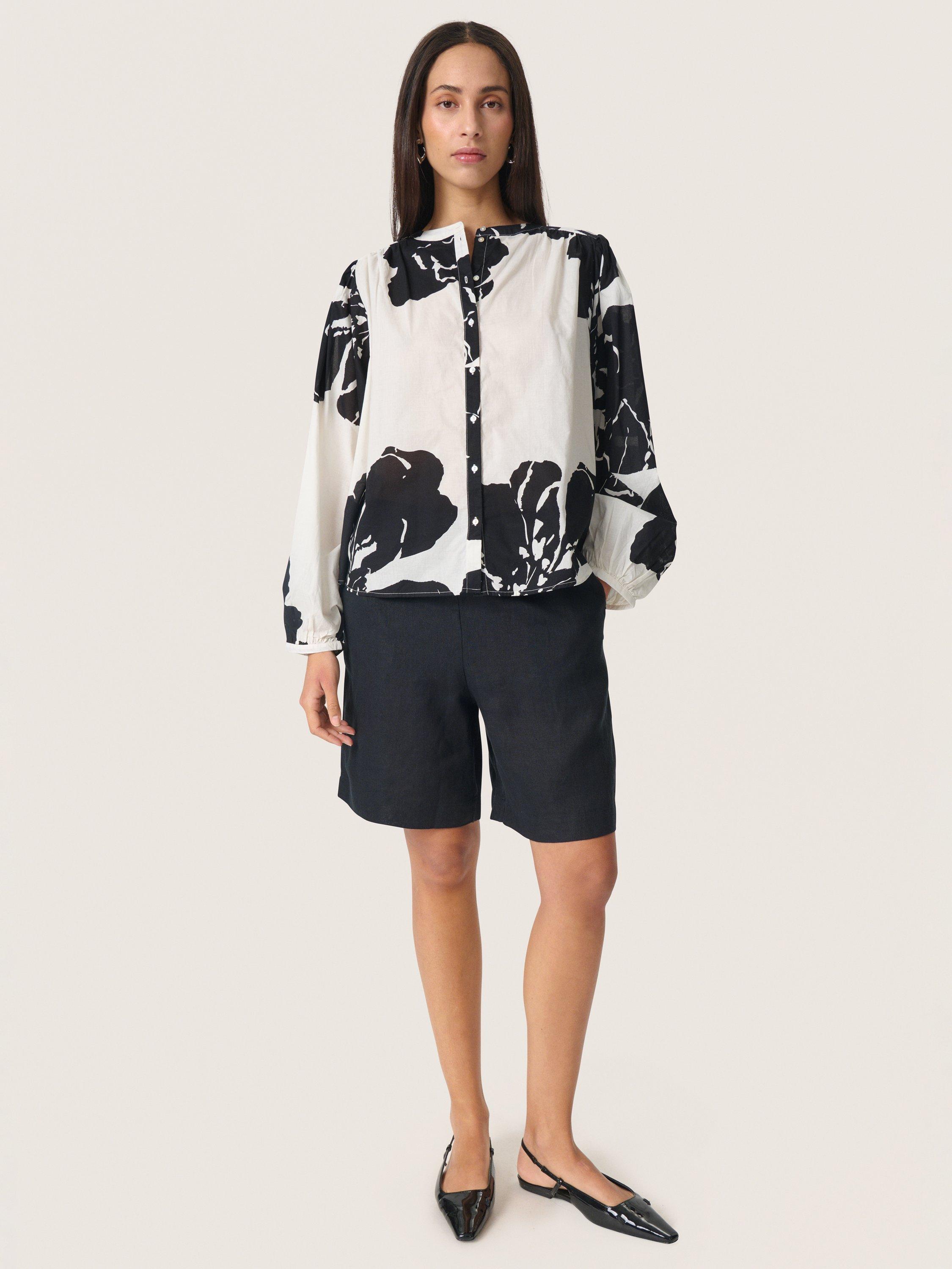 Product image 3 of 6, which shows Soaked In Luxury Joanne Floral Blouse, White/Black, XS
