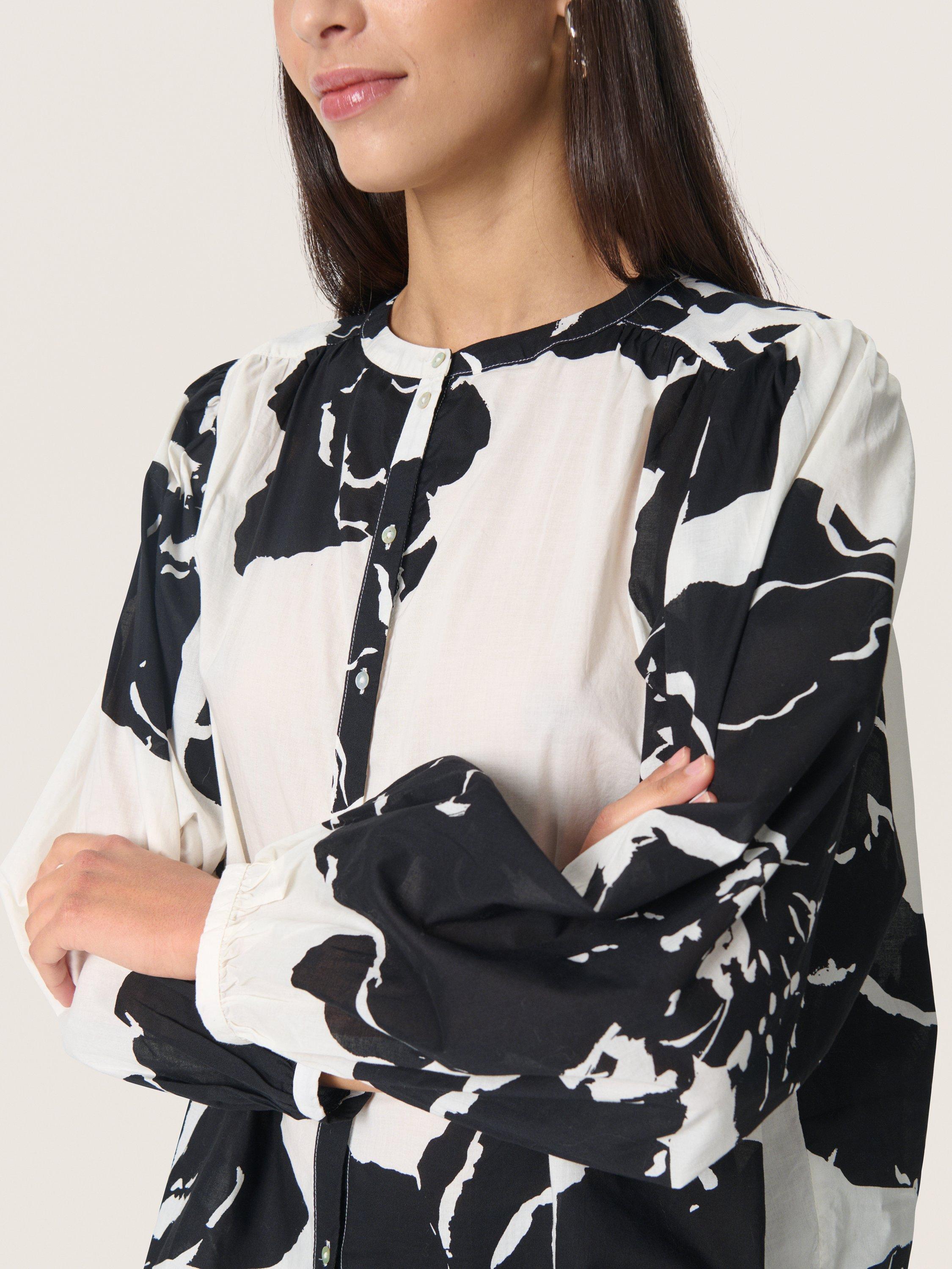Product image 4 of 6, which shows Soaked In Luxury Joanne Floral Blouse, White/Black, XS