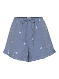 Soaked In Luxury Elly Embroidered Frilly Hem Shorts, Medium Blue Denim