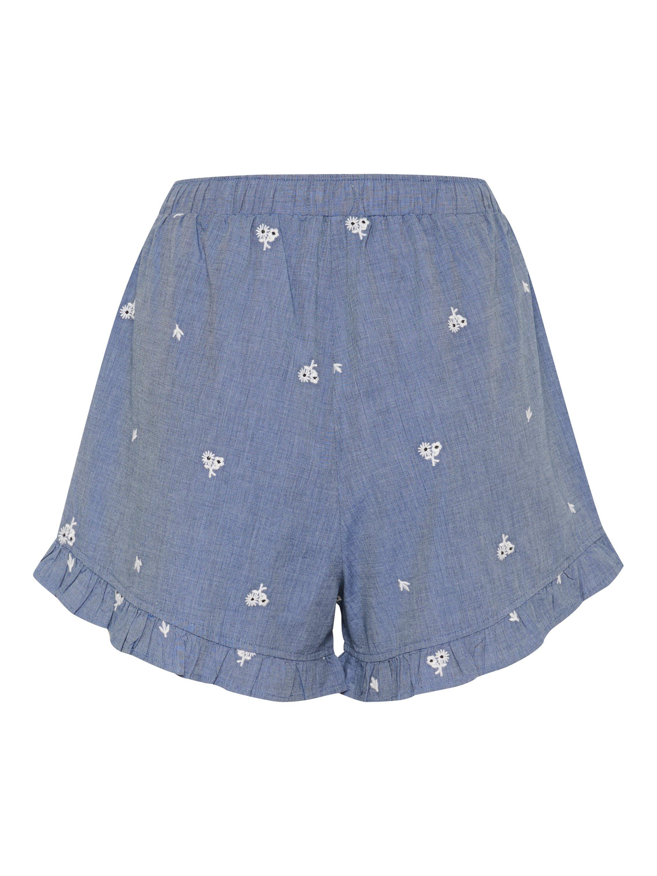 Product image 2 of 2, which shows Soaked In Luxury Elly Embroidered Frilly Hem Shorts, Medium Blue Denim, L
