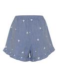 Soaked In Luxury Elly Embroidered Frilly Hem Shorts, Medium Blue Denim