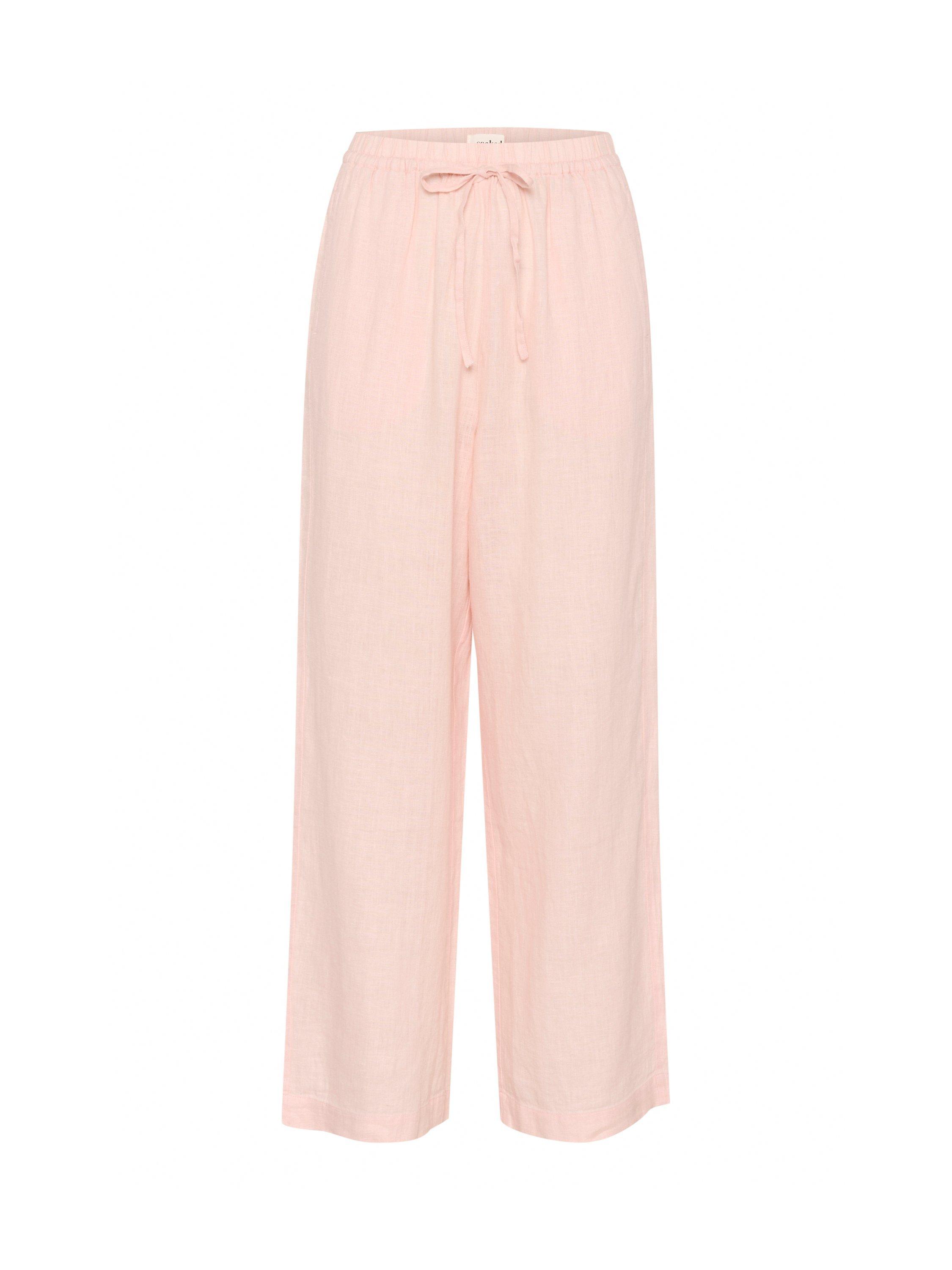 Product image 1 of 2, which shows Soaked In Luxury Celian Pure Linen Trousers, Peach Whip, S