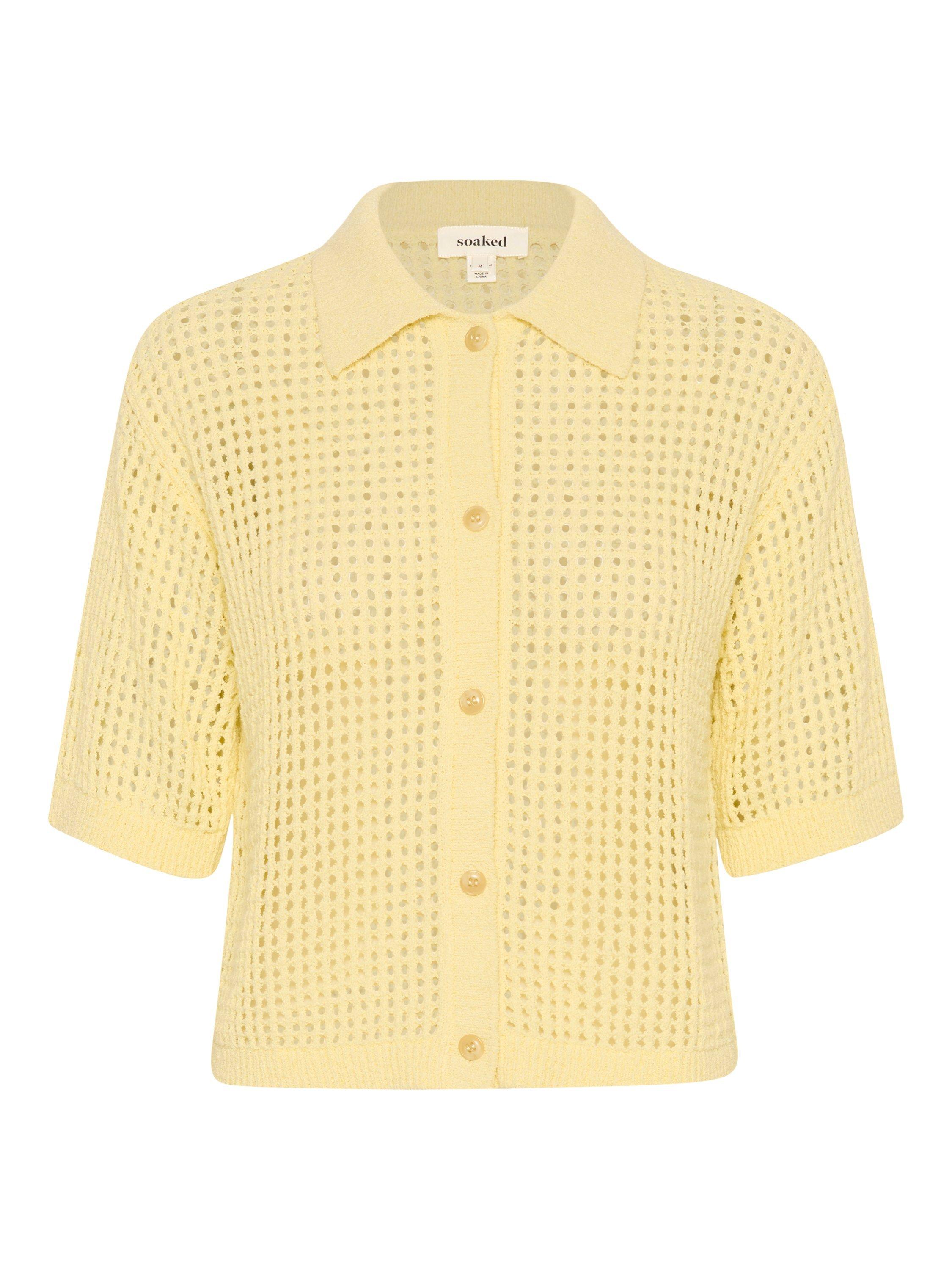Product image 1 of 2, which shows Soaked In Luxury Kathryn Textured Knit Cardigan, Yellow, XS