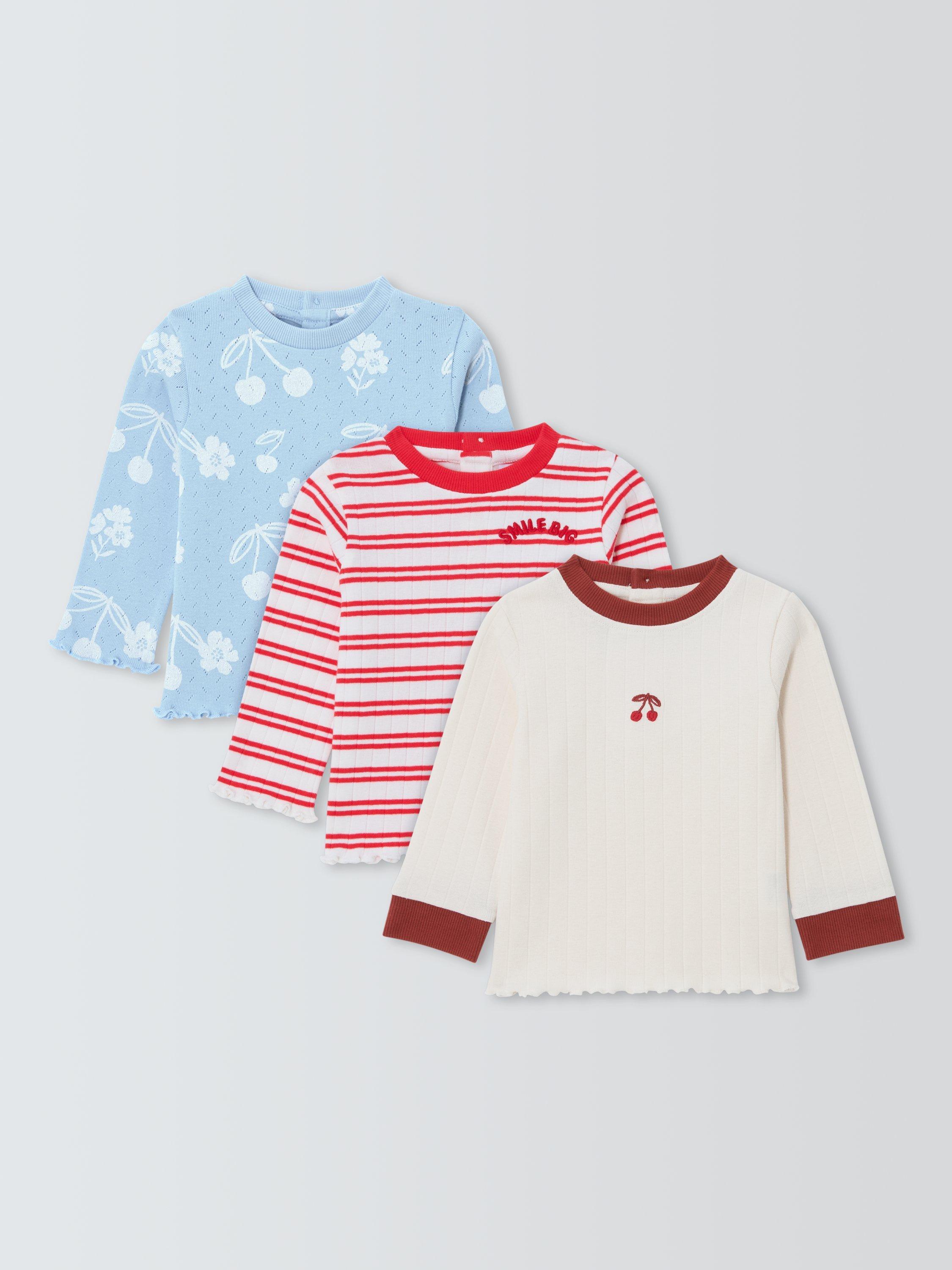 Product image 1 of 3, which shows John Lewis Baby Patterned Long Sleeve Tops, Pack of 3, Multi, 3-6 months