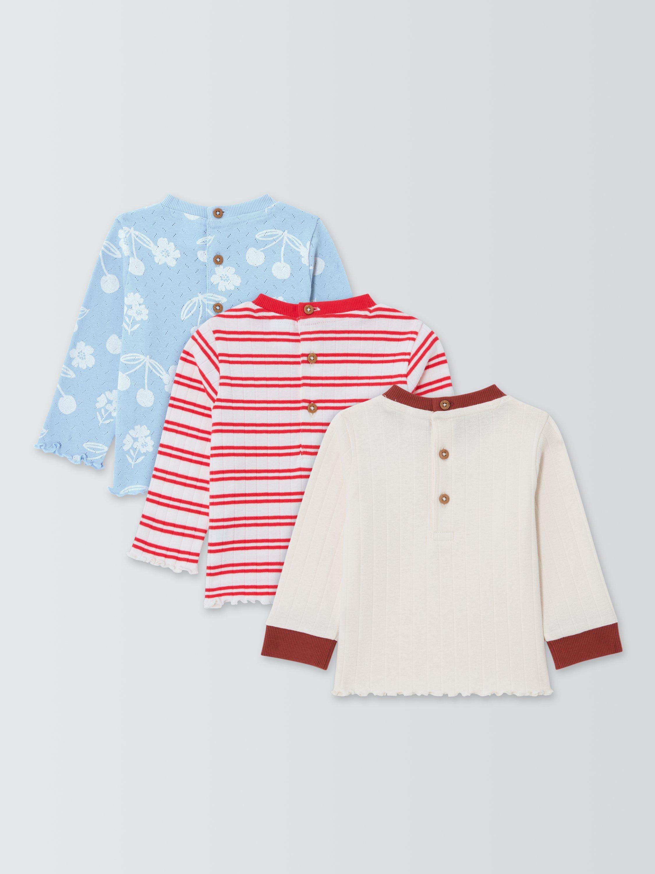 Product image 2 of 3, which shows John Lewis Baby Patterned Long Sleeve Tops, Pack of 3, Multi, 3-6 months