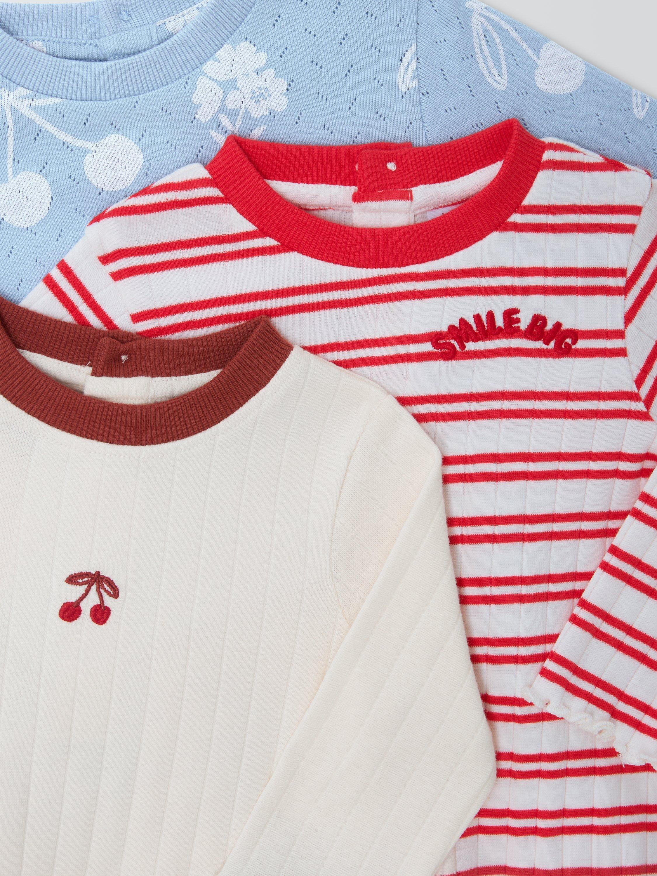 Product image 3 of 3, which shows John Lewis Baby Patterned Long Sleeve Tops, Pack of 3, Multi, 3-6 months