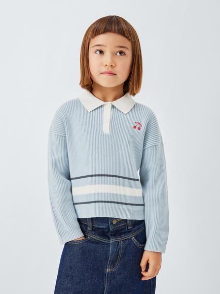 John Lewis Kids' Ribbed Cherry Polo Shirt, Multi, Multi