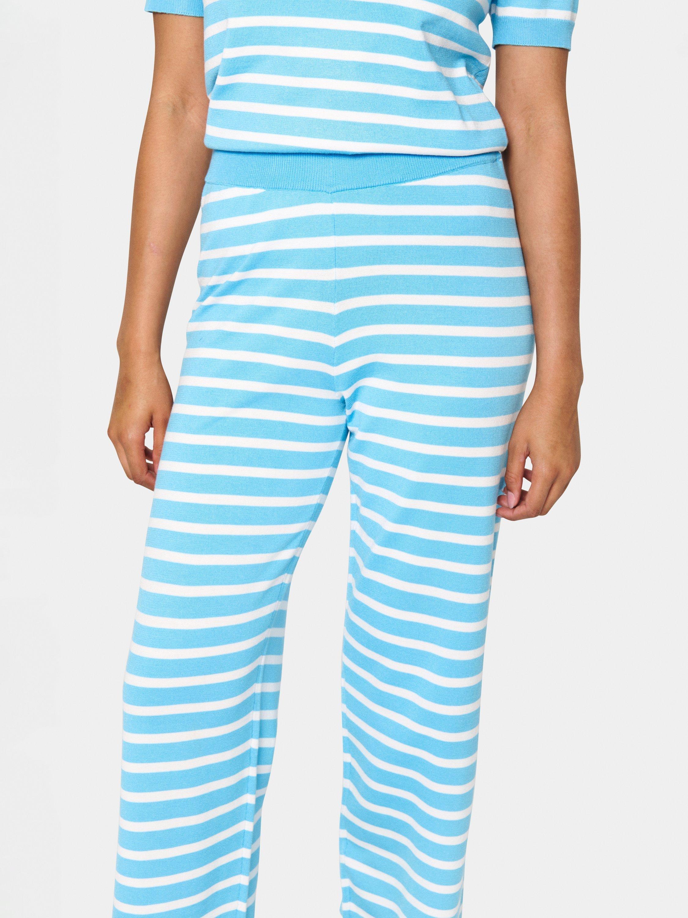 Product image 4 of 6, which shows Saint Tropez Mila Stripe Trousers, Ethereal Blue Ice, S