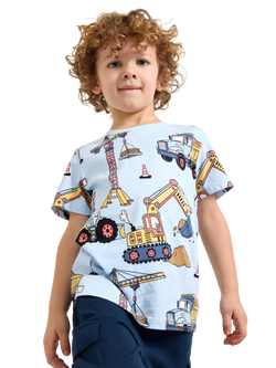 Lindex Kids' Cotton Construction Print T-Shirt, Light Blue, Light Blue