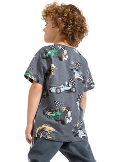 Lindex Kids' Cotton Race Car Print T-Shirt, Dark Grey - view 2, Dark Grey